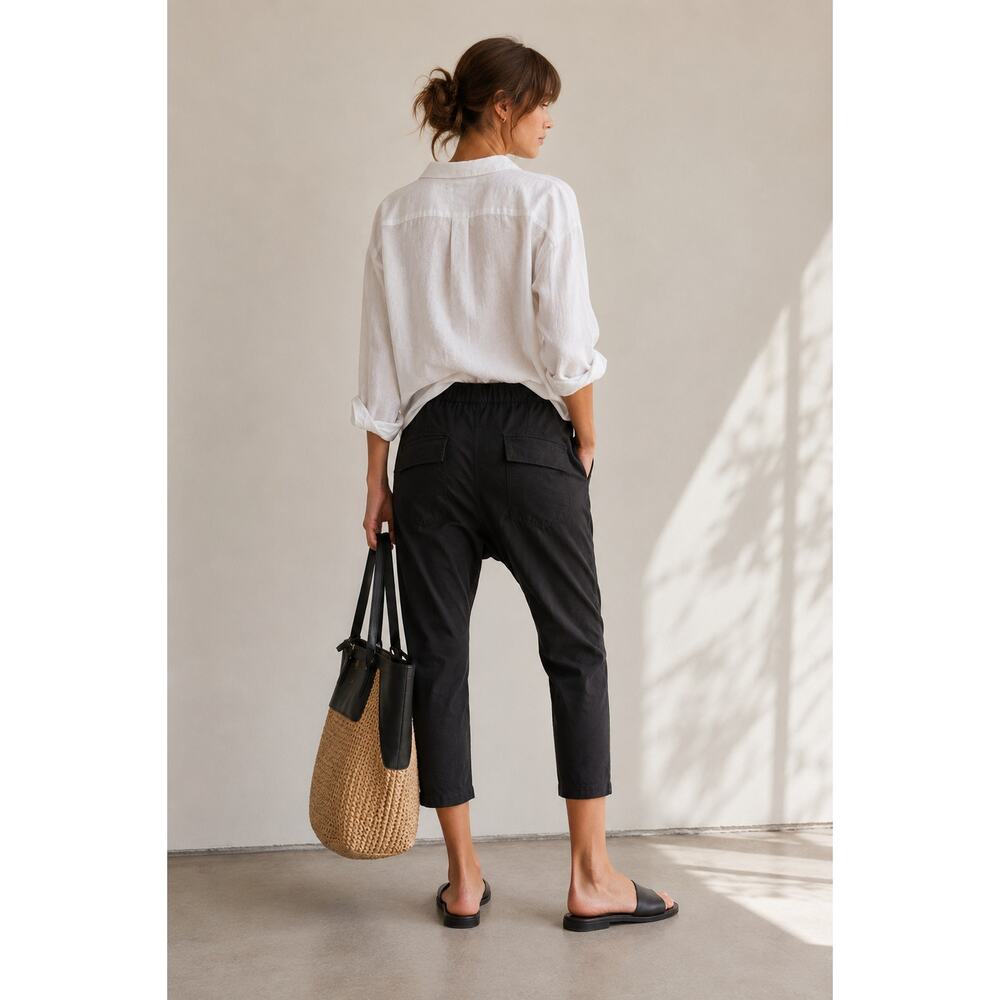 Nili Lotan M Elastic Waist Casablanca Pants $395 Crop Cotton Jet Black NWT - Picture 14 of 14